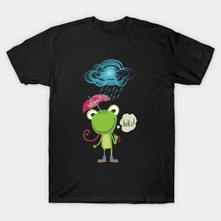 GREEN FROG WITH PINK UMBRELLA UNDER THE RAIN (hiks!) let's wibit! T-Shirt